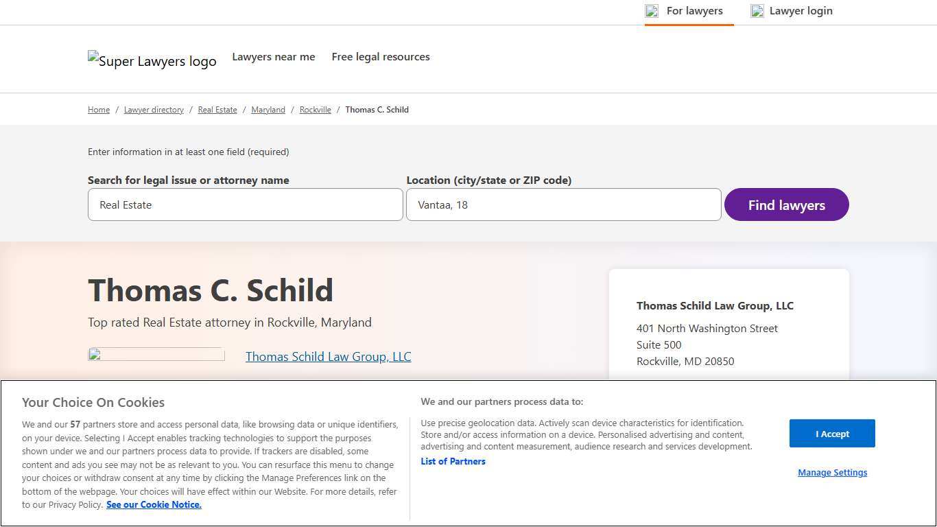 Top Rated Rockville, MD Real Estate Attorney Thomas Schild Super Lawyers